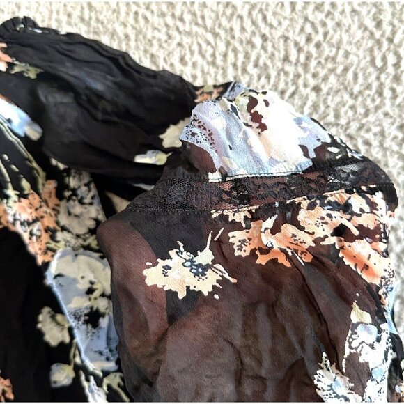 GHOST London Floral Blouse Trumpet Sleeve Flowy Boat Neck Spaghetti - Picture 9 of 16